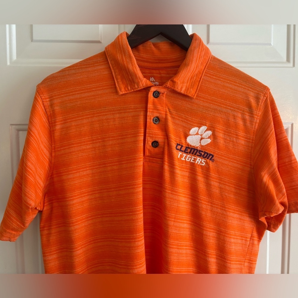 Clemson Tigers Orange Polo Shirt Men’s Large Cotton Blend Striped Short Sleeve - Picture 2 of 6